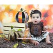 Thanksgiving Brown Baby Bodysuit Brown Golden Dots Pettiskirt & Rhinestone Turkey & Brown Headband Brown Golden Dots Satin Bow JS4006